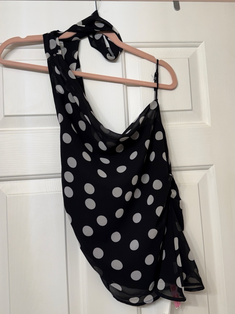 Black Polka Dot One-Shoulder Skort Set